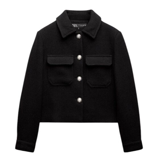 Zara Black Wool Blend Cropped Blazer Jacket Buttons XS - Picture 1 of 8